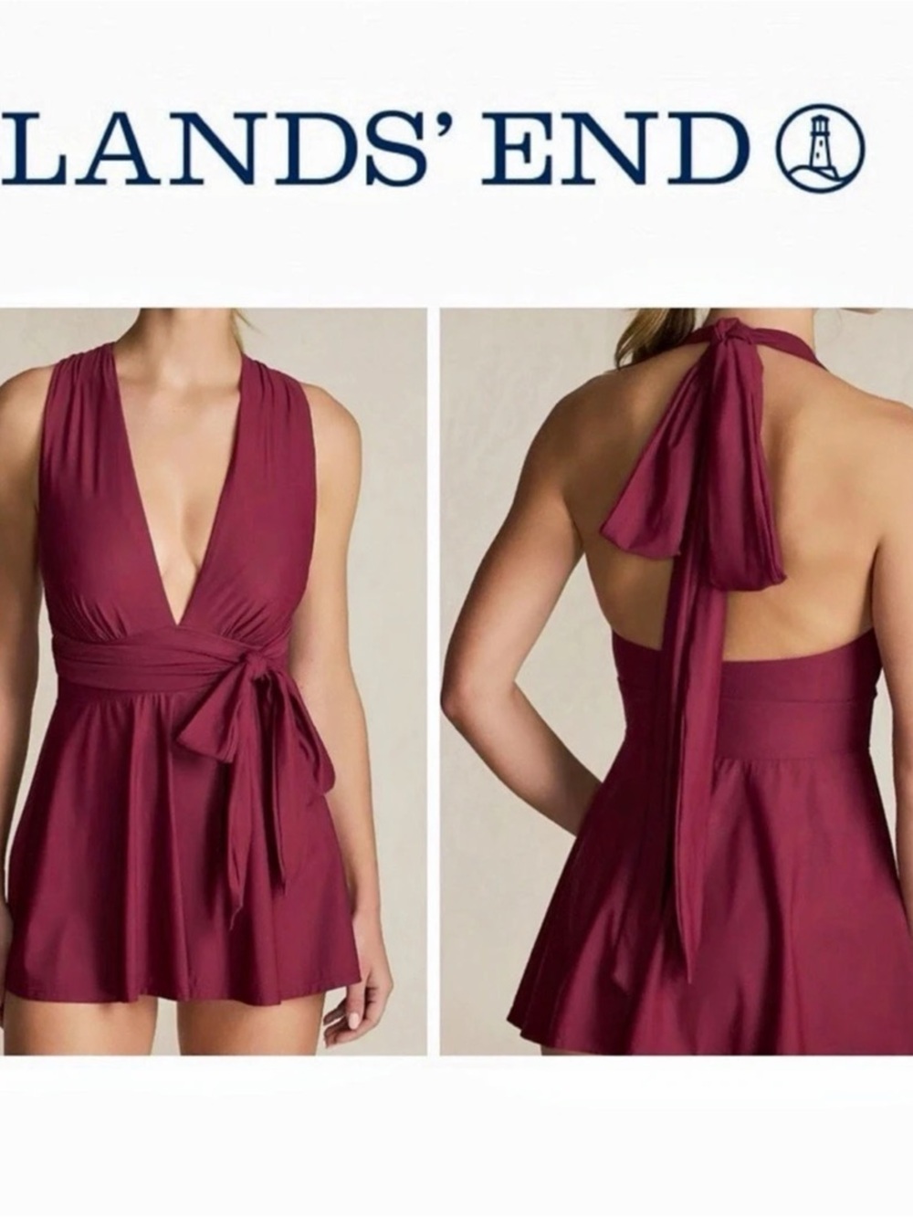 42. Lands' End Women's Side Tie Mini Swim Dress Swimsuit Purple Size 10